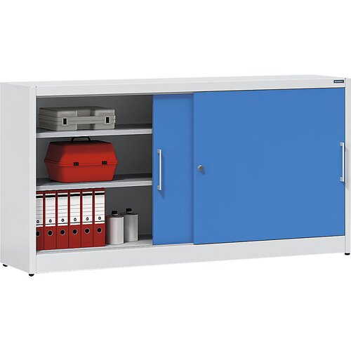 eurokraft pro Omara z drsnimi vrati, višina 1000 mm, s sredinsko predelno steno in 2 x 2 policama, širina 2000 mm, globina 420 mm, vrata svetlo modra Cene