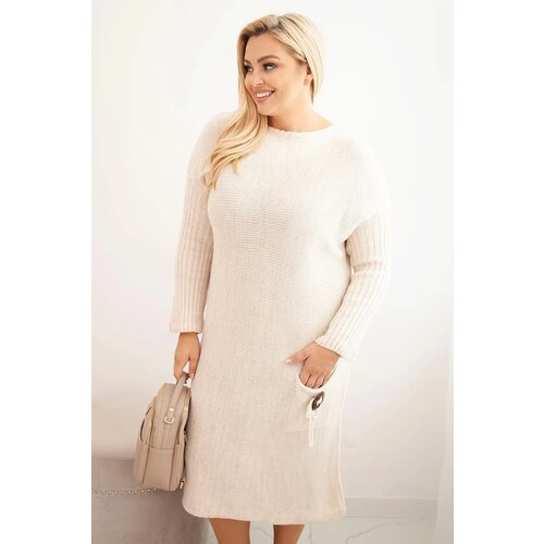 Kesi Włoski Plus Size women's oversized mohair sweater dress with a pocket beige Cene