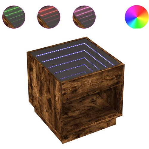Maison Chic Nočna mizica - Nočna omarica - Nočna miza z neskončnimi LED dimljeni hrast 50x50x50 cm, (21687131) Cene