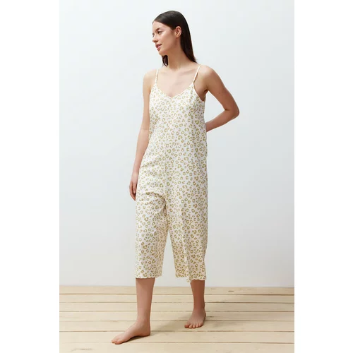Trendyol Yellow 100% Cotton Leopard Pattern Knitted Jumpsuit