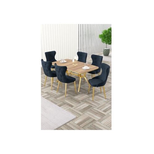 Hanah home Rasklopivi trpezarijski sto i stolice (7 delova) Esla Hrast Gold Anthracite Cene
