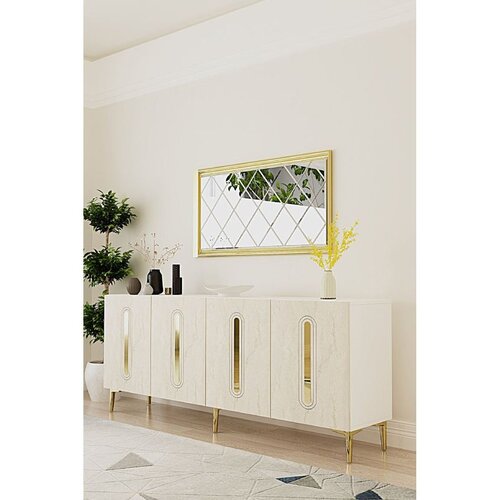 Hanah home komoda Rany 180, 180 cm, bela / travertin / zlatna Cene