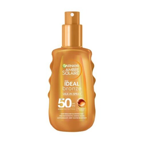 Garnier Ambre Solaire Ideal Bronze Milk-In-Spray SPF50 losjon za porjavitev v spreju 150 ml Cene