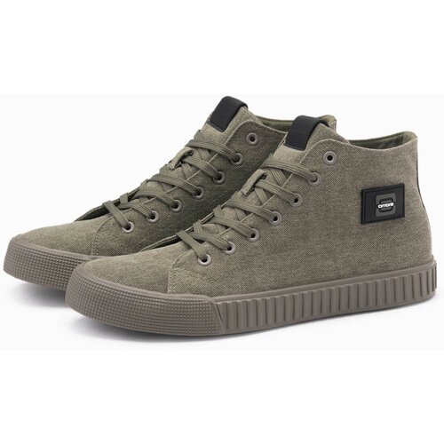 Ombre Men&amp;#039;s high-top sneakers with decorative piping - brown Slike