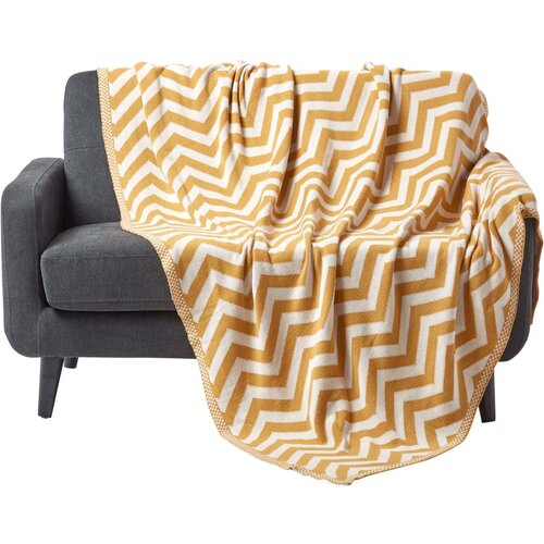 HOMESCAPES Bombažna pletena odeja Mustard Chevron, 150x200 cm, (20750292) Cene