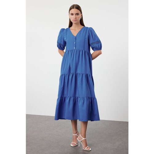 Trendyol Saks Shift-Straight Cut Poplin Midi Woven Dress Cene