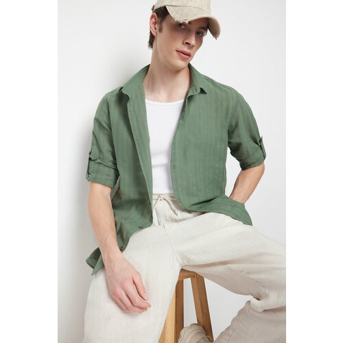 Trendyol Men's Khaki Regular Fit Etamine Textured Shirt Shirt Slike