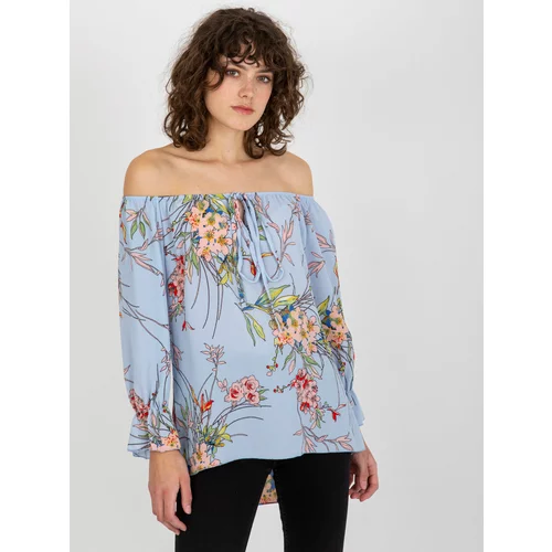 Fashion Hunters Lady's blouse with flowers - blue