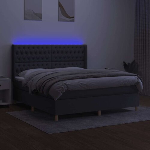  Box spring s madracem LED tamnosivi 180x200 cm tkanina Slike