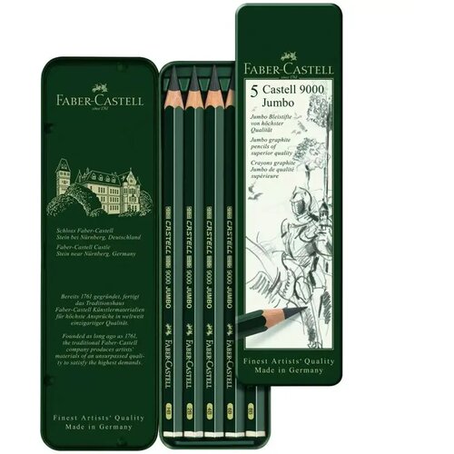 Faber-Castell 9000 Jumbo grafitni svinčnik v kovinski &amp;scaron;katli, set 5 kosov Slike