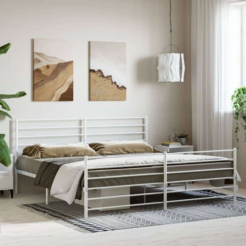 VidaXL Metalni okvir kreveta uzglavlje i podnožje bijeli 193x203 cm Slike