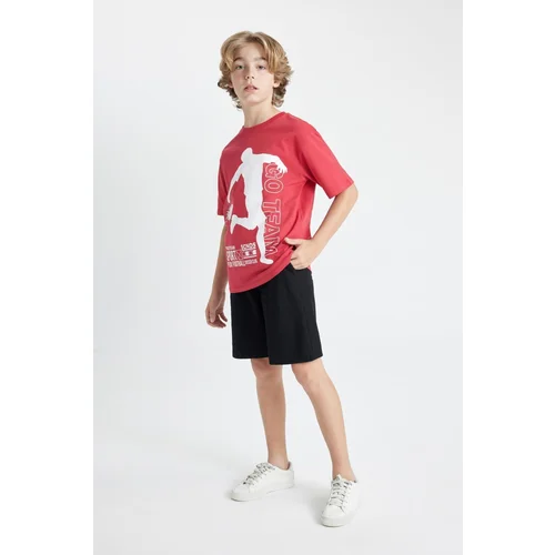 Defacto Boy's Printed Short Sleeve T-Shirt Shorts 2-Piece Set