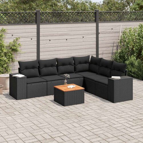 7-dijelni set vrtnih sofa od poliratana s jastucima crni Slike