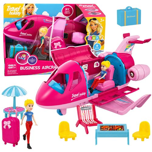  Foldable Plane For Dolls Travel Set Accessories Doll Pink 9 pcs. Cene