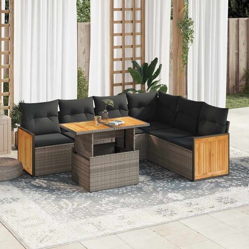 VidaXL 7-dijelni set vrtnih sofa poliratan i bagrem s jastucima sivi Slike