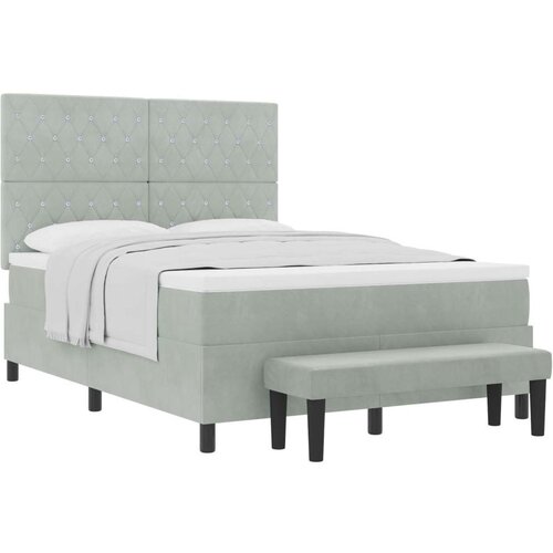 vidaXL Box Spring Krevet s madracem i klupom Svjetlosiva 140x190 cm Bar&scaron;un Cijene
