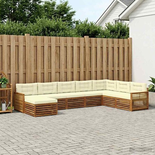  Set vanjskih sofa 8 kom. Prirodna i krem Čvrsto drvo akacije Slike
