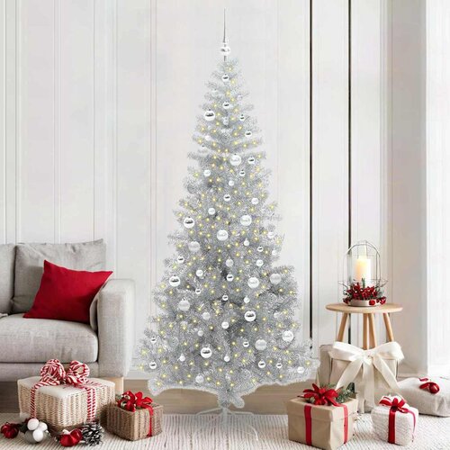 vidaXL Božično drevo med 300 LED z stojalom srebrna 210 cm PET Cene