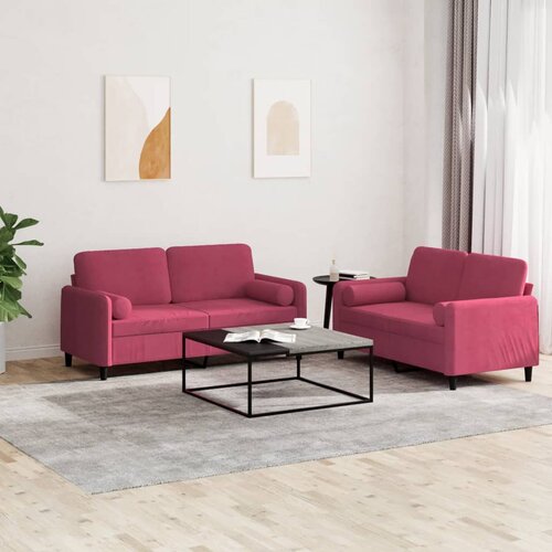  2-dijelni set sofa s jastucima crvena boja vina bar&scaron;unasti Cijene