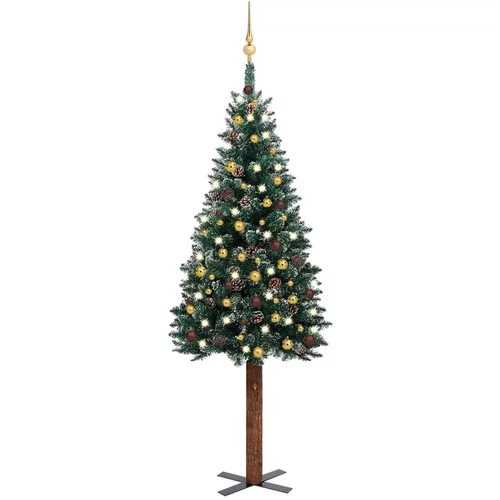 vidaXL usko božićno drvce s LED svjetlima i kuglicama zeleno 180 cm