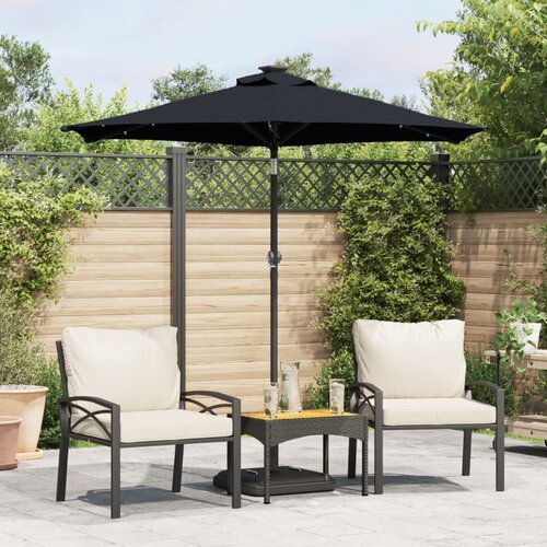 VidaXL Vrtni suncobran s čeličnom &amp;scaron;ipkom LED crni 225 x 225 x 212 cm Slike
