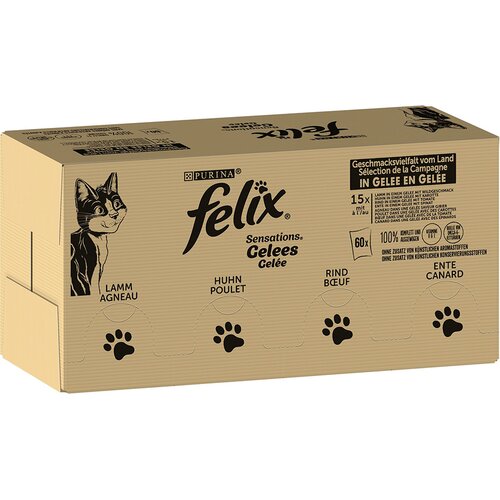JUMBO pakiranje Felix "Sensations" vrečke 120 x 85 g - Raznolikost okusov (govedina, pi&scaron;čanec, raca, jagnjetina) Cijene