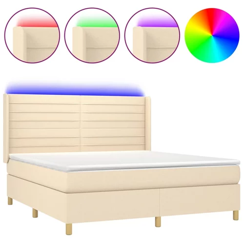 vidaXL Box spring postelja z vzmetnico LED krem 160x200 cm blago, (20899698)