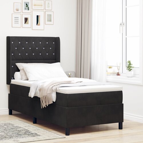 VidaXL Box Spring Postelja z Vzmetnico Črna 100x200 cm Žamet Slike