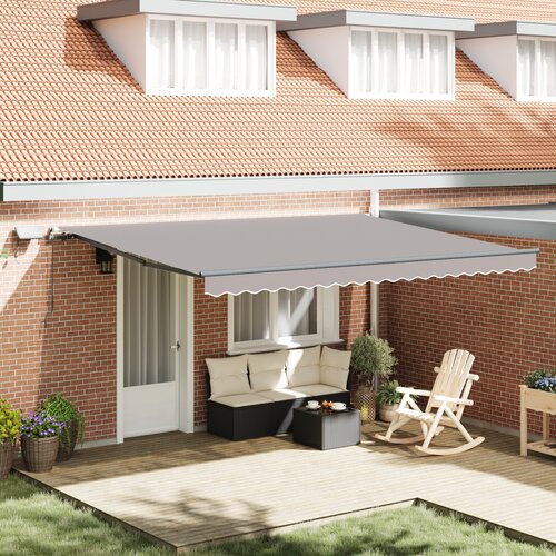 VidaXL Ročna retraktibilna tenda z LED svetlobo svetlo siva 450x350 cm, Tenda za zamenjavo blaga za okvir 4.5x3.5 m svetlo siva Slike