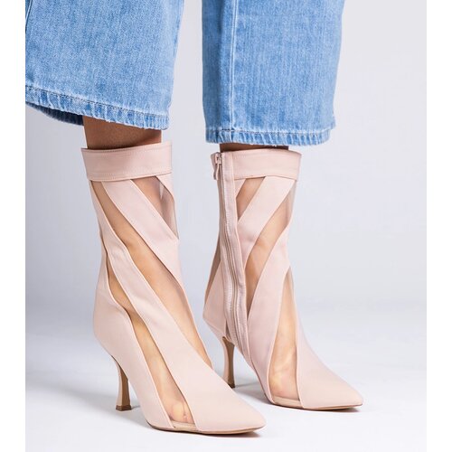 Gemre Beige satin ankle boots with mesh on stiletto heel Ewelines Cene