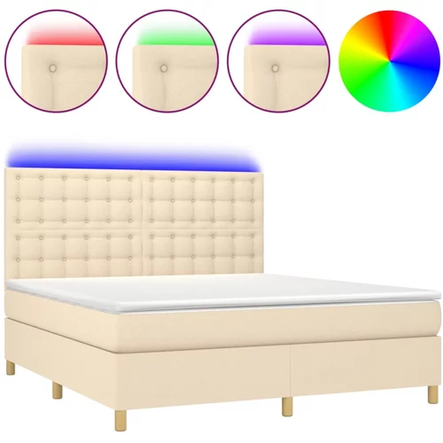 vidaXL Box spring postelja z vzmetnico LED krem 180x200 cm blago, (20896394)