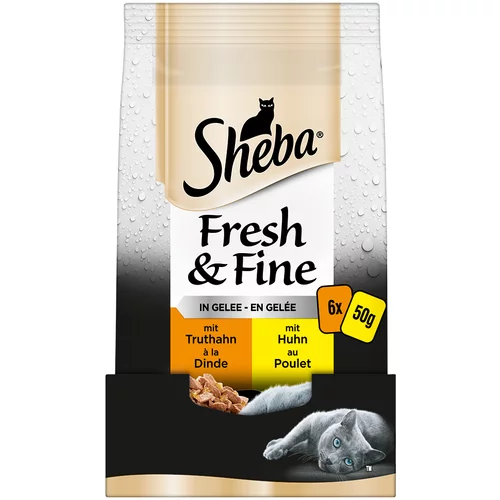 Sheba Mega pakiranje Fresh & Fine vrečke 12 x 50 g - Puran & piščanec v želeju