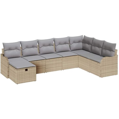vidaXL Vrtna sedežna garnitura z blazino 8 pcs Bež Poly ratan, (5000144930) Cene