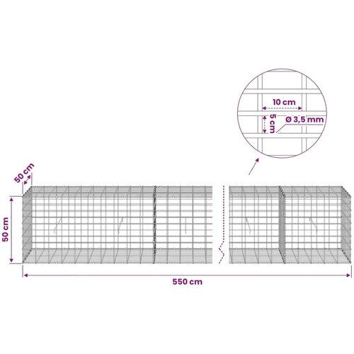  Gabion s žicom debljine 3 5 mm i mrežom 5x10 cm 550x50x50 cm - 50 cm 50 cm 550 cm Slike