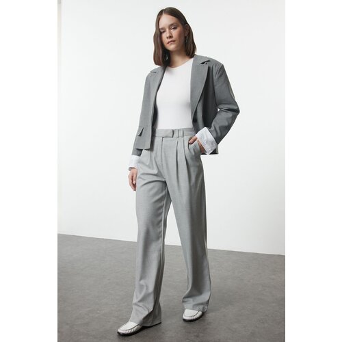 Trendyol Grey Polyviscon Wide Leg Woven Trousers Slike