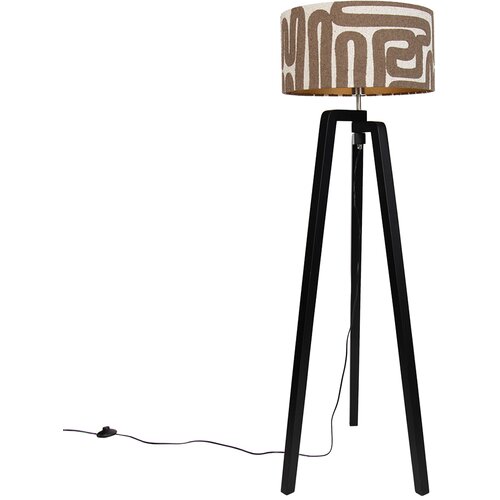 QAZQA Vloerlamp zwart tripod met bruin en beige gestreepte kap 50cm - Puros Cene