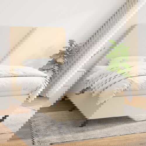 VidaXL Box spring postelja z vzmetnico krem 90x200 cm blago Slike