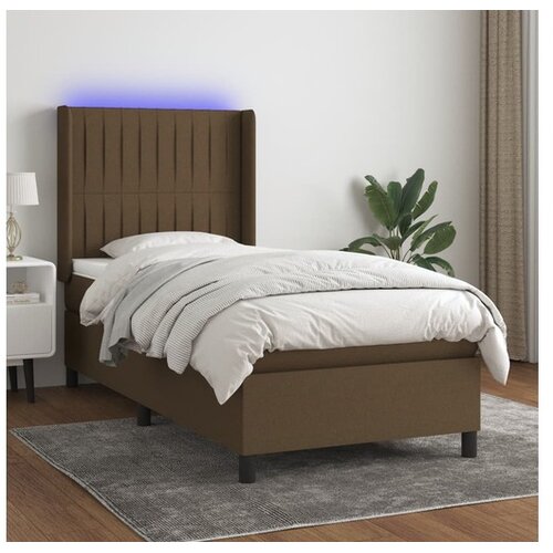  Krevet box spring s madracem LED tamnosmeđi 90x190 cm tkanina Cene