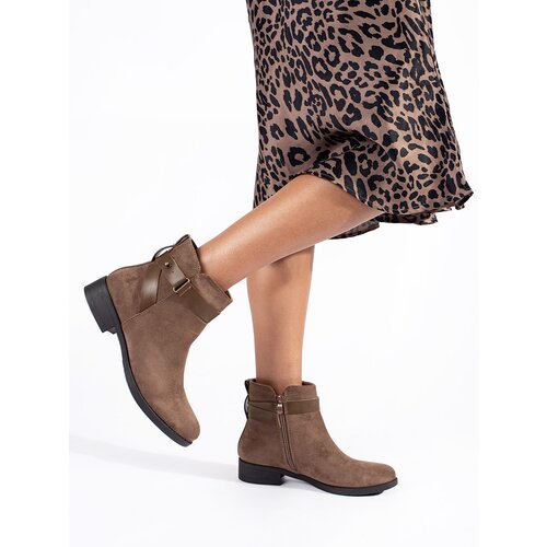 Shelvt Beige suede women's ankle boots Cene