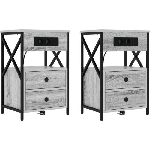 VidaXL Noćni ormar s ladicama 2 pcs Sivi hrast sonoma 40 x 31 x 60 cm Slike