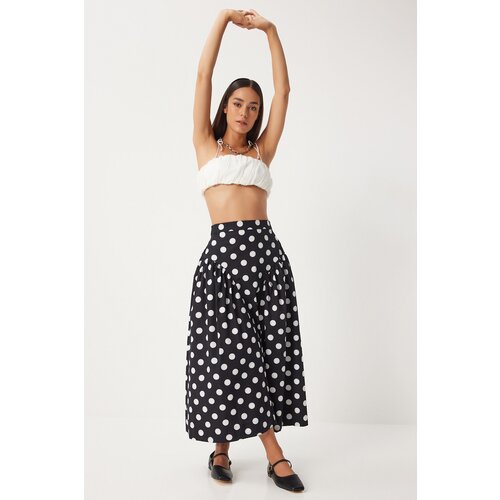 Happiness İstanbul Women's Black Polka Dot Summer Poplin Skirt Slike