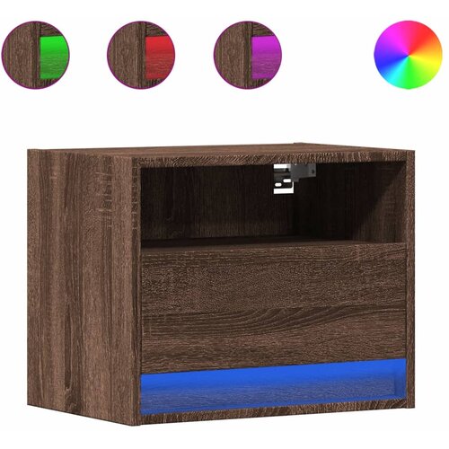 Maison Chic Stenska Nočna omarica - Nočna miza z LED lučkami rjavi hrast, (21687859) Slike