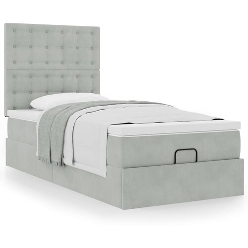 VidaXL Otomanski posteljni okvir z vzmetnicami siv 90x190cm žamet Slike