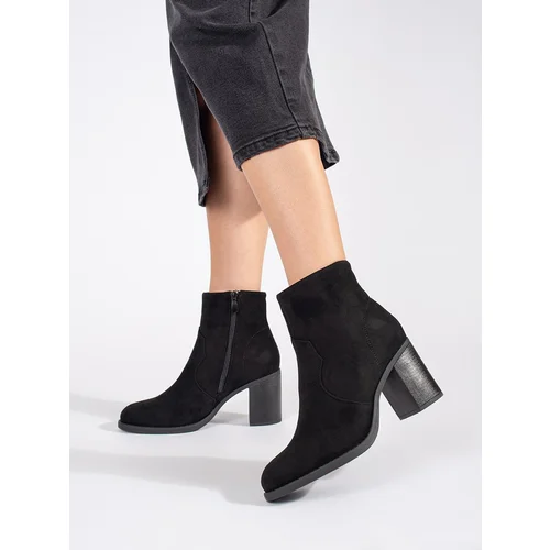 Shelvt Black suede classic women's ankle boots