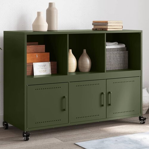 VidaXL Komoda olivno zelena 100,5x39x72 cm hladno valjano jeklo Slike