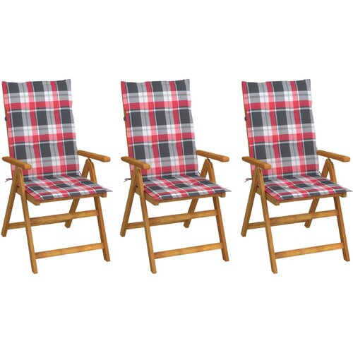 3 Zložljivi vrtni stoli 3 kosi z blazinami trden akacijev les Cene