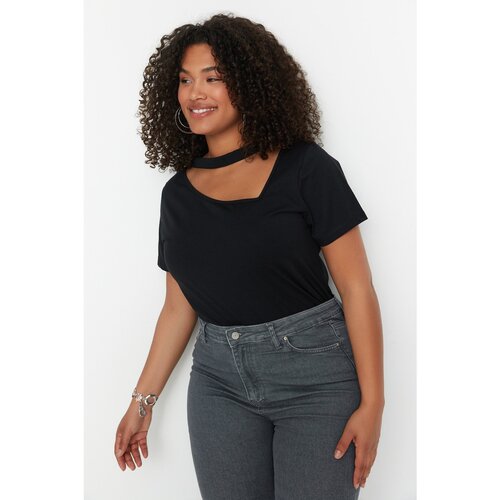 Trendyol Curve Black Cutout Detailed Knitted T-Shirt Slike