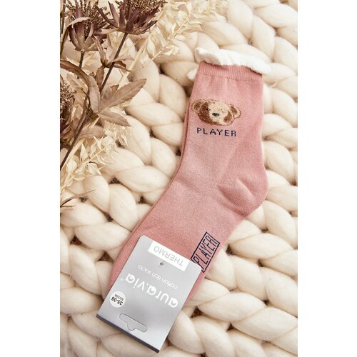 Kesi Thick cotton socks with pink teddy bear Cene