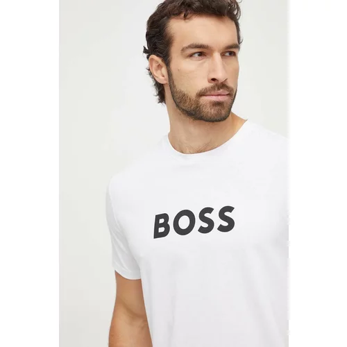 Boss Bombažna kratka majica moški, bela barva