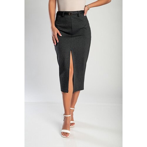 Fenzy Elegantna Midi Suknja S Remenom, Siva Slike